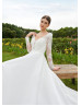 Long Sleeves Ivory Lace Satin Fairytale Wedding Dress